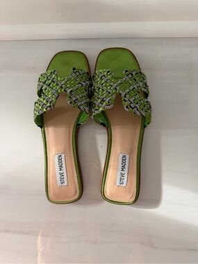 Steve Madden Lime Green Embellished Slide Sandals